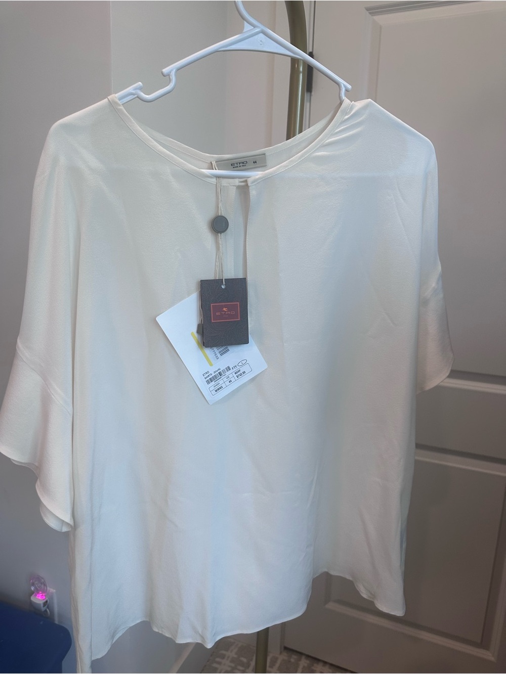Etro Cream Short-Sleeve Draped Blouse